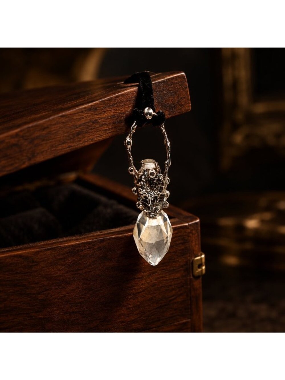 Crystal Perfume Bottle Topper Pendant | Leather Cord Necklace | Alma Antigua - Picture 7 of 14
